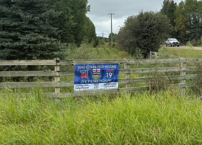 Referendum sign on rural fence line